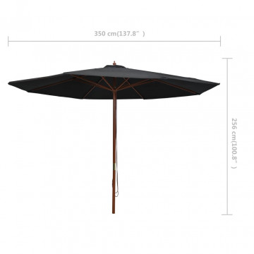 Umbrelă de soare de exterior, stâlp din lemn, negru, 350 cm - Img 5