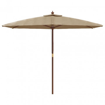 Umbrelă de soare de grădină stâlp de lemn, gri taupe, 299x240cm - Img 3