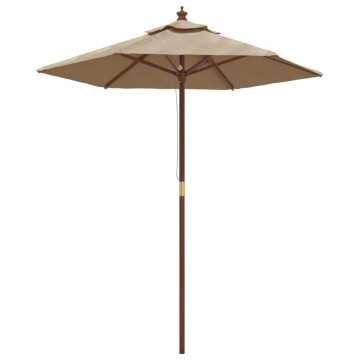 Umbrelă de soare de grădină stâlp din lemn gri taupe 196x231 cm - Img 2