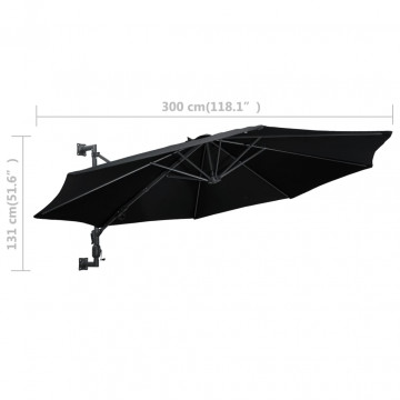 Umbrelă de soare de perete cu stâlp metalic, negru, 300 cm - Img 7