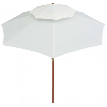 Umbrelă de soare dublă, 270x270 cm, stâlp de lemn, alb crem - Img 3
