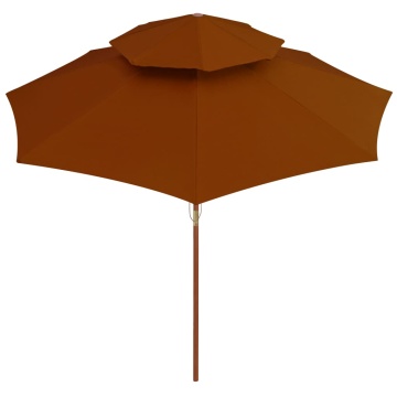 Umbrelă de soare dublă, stâlp din lemn, cărămiziu, 270 cm - Img 3