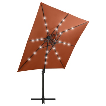 Umbrelă în consolă cu stâlp și LED-uri, cărămiziu, 250 cm - Img 3