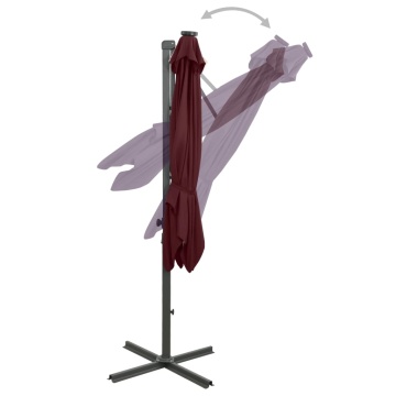 Umbrelă în consolă cu stâlp și LED-uri, roșu bordo, 250 cm - Img 6