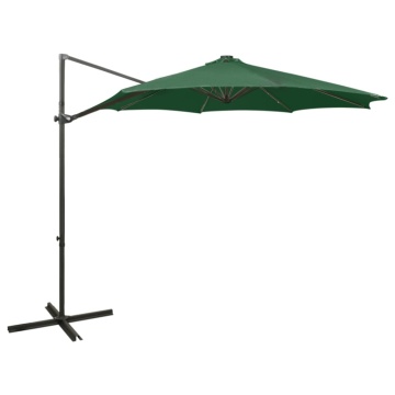 Umbrelă în consolă cu stâlp și LED-uri, verde, 300 cm - Img 1