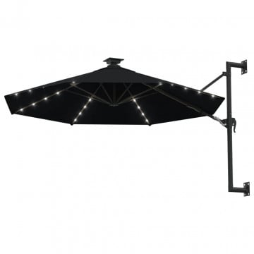 Umbrelă soare LED montaj pe perete stâlp metal negru 300 cm - Img 2