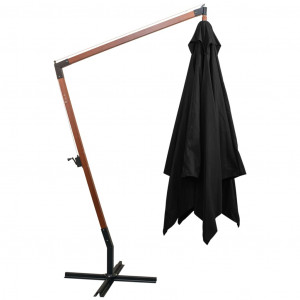 Umbrelă suspendată cu stâlp, negru, 3x3 m, lemn masiv de brad - Img 4