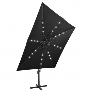 Umbrelă suspendată cu stâlp și LED-uri, negru, 300 cm - Img 8