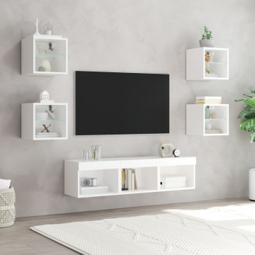 Unități de perete TV cu LED-uri, 7 piese, alb, lemn prelucrat - Img 3