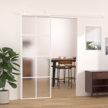 Ușă glisantă, alb, 76x205 cm, sticlă mată ESG și aluminiu - Img 1