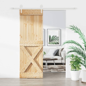 Ușă glisantă cu set de feronerie 80x210 cm, lemn masiv de pin - Img 1