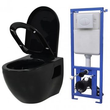 Vas de toaletă suspendat cu rezervor încastrat, negru, ceramică - Img 1