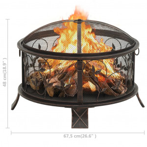 Vatră de foc rustică, cu vătrai, 67,5 cm, oțel, XXL - Img 7