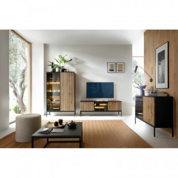 Vitrina inalta neagra Mersin ME07 - stejar Wotan 104 cm 2D1S - Img 2