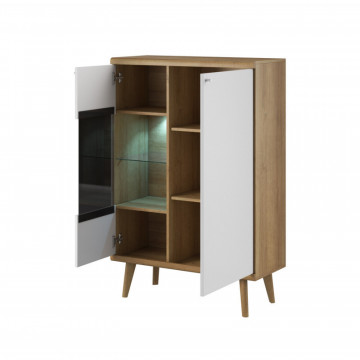 Vitrină Prime PR08 din stejar riviera - alb 90 cm 2D - Img 4