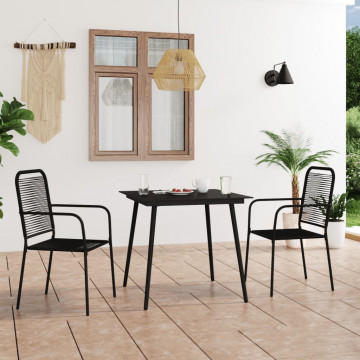 3 Piece Garden Dining Set Cotton Rope and Steel Black (48568+312157) - Img 1
