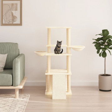 Ansamblu de pisici cu stâlpi din funie de sisal, crem, 133 cm - Img 1