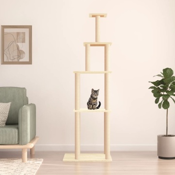 Ansamblu de pisici cu stâlpi din funie de sisal, crem, 183 cm - Img 1