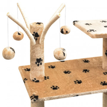 Ansamblu pisici, funie de sisal, 125 cm, imprimeu lăbuțe, bej - Img 4
