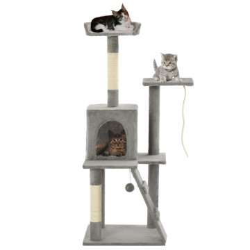 Ansamblu pisici, stâlpi cu funie de sisal, 120 cm, gri - Img 1