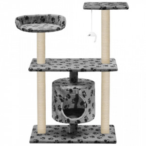 Ansamblu pisici, stâlpi funie sisal, 95 cm imprimeu lăbuțe Gri - Img 3