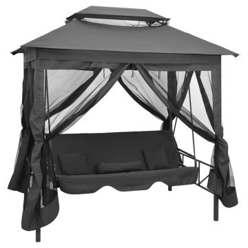 Balansoar extensibil cu copertină antracit 220x160x240 cm oțel - Img 1