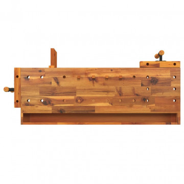 Banc de lucru cu sertar și menghine, 124x52x83 cm, lemn acacia - Img 6