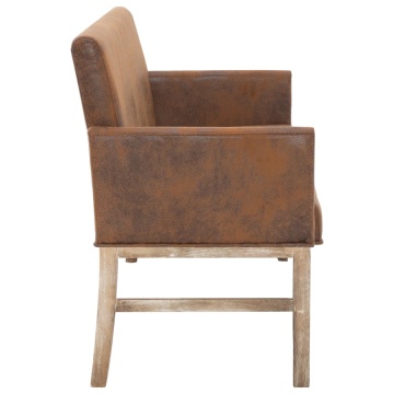 Bancă cu brațe, maro, 140 cm, piele întoarsă ecologică - Img 4