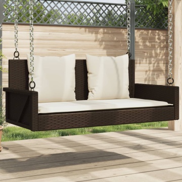 Bancă de balansoar cu perne, maro, 119x56x48 cm, poliratan - Img 1