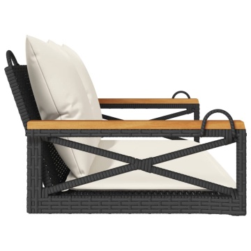 Bancă de balansoar cu perne, negru, 109x62x40 cm, poliratan - Img 8