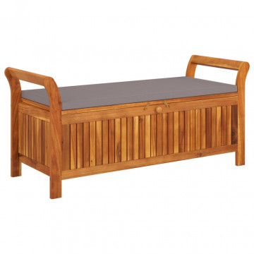 Bancă de depozitare cu pernă, 126 cm, lemn masiv de acacia - Img 2