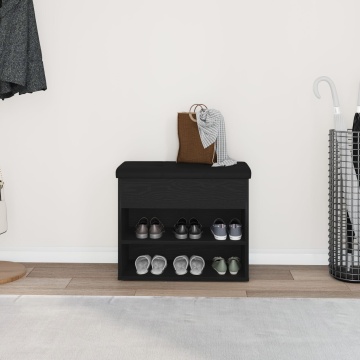 Bancă de depozitare Negru Stejar 60x30x48 cm Lemn prelucrat - Img 4