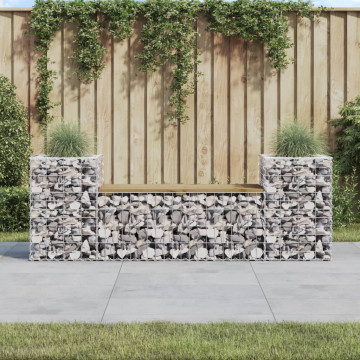 Bancă de grădină cu gabion, 183x41x60,5 cm, lemn pin impregnat - Img 1