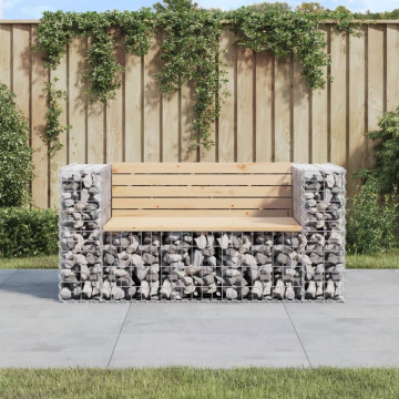Bancă de grădină, design gabion, 143x71x65,5cm, lemn masiv pin - Img 1