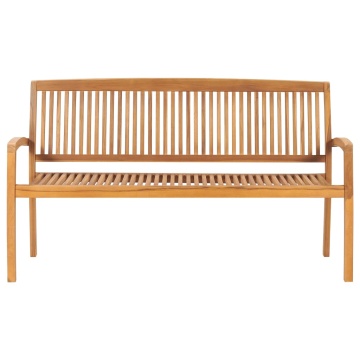 Bancă de grădină stivuibilă cu pernă, 159 cm, lemn masiv de tec - Img 3