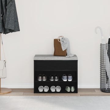 Bancă de hol Negru Stejar 60x30x45 cm Lemn prelucrat - Img 4