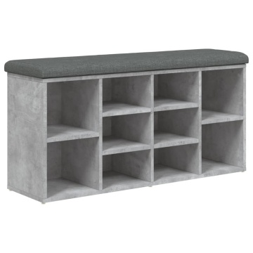 Bancă de pantofi, gri beton, 102x32x50 cm, lemn prelucrat - Img 2