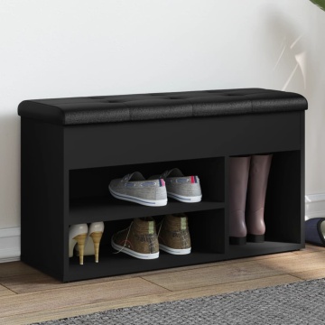 Bancă de pantofi, negru, 82x32x45,5 cm, lemn prelucrat - Img 1