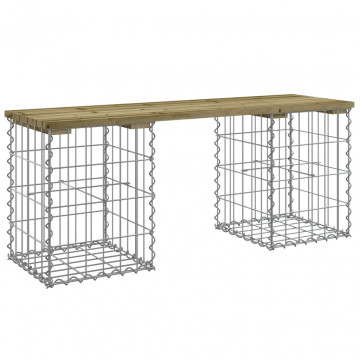 Bancă grădină, design gabion, 103x31x42 cm, lemn pin impregnat - Img 2
