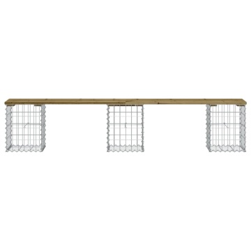 Bancă grădină, design gabion, 203x31x42 cm, lemn pin impregnat - Img 3