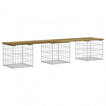 Bancă grădină, design gabion, 203x44x42 cm, lemn pin impregnat - Img 8