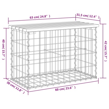Bancă grădină, design gabion, 63x31,5x42 cm, lemn pin impregnat - Img 7