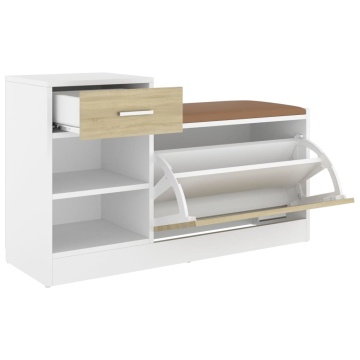 Bancă pantofar alb/stejar sonoma 94,5x31x57 cm, lemn prelucrat - Img 5