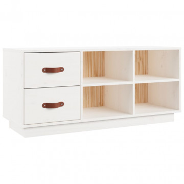 Bancă pentru pantofi, alb, 100x34x45 cm, lemn masiv pin - Img 2