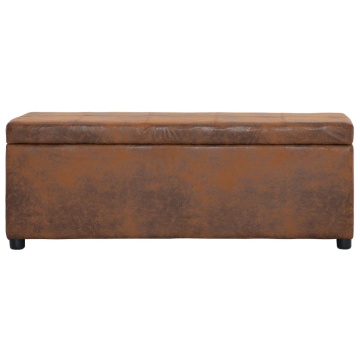 Banchetă cu depozitare, maro, 116 cm, piele întoarsă ecologică - Img 2