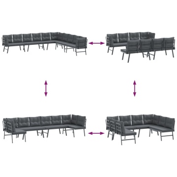 Bănci de grădină cu perne 4 buc negru oțel vopsit electrostatic - Img 8