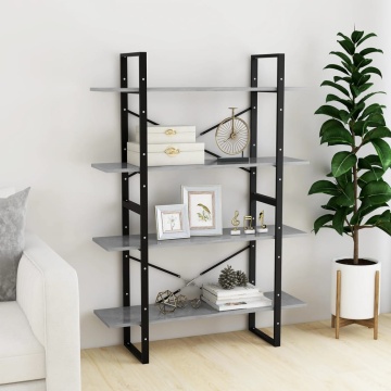 Bibliotecă, 4 rafturi, gri beton, 100x30x140cm, lemn prelucrat - Img 3