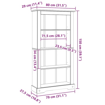 Bibliotecă 4 rafturi pin, stil mexican Corona 80x29x150 cm - Img 7