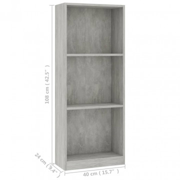 Bibliotecă cu 3 rafturi, gri beton, 40x24x108 cm, PAL - Img 8