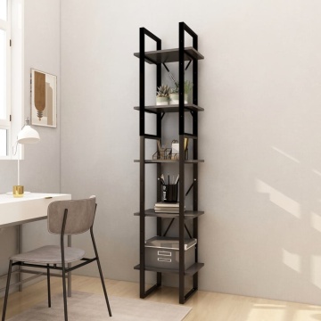 Bibliotecă cu 5 rafturi, gri, 40x30x175 cm, lemn masiv de pin - Img 1